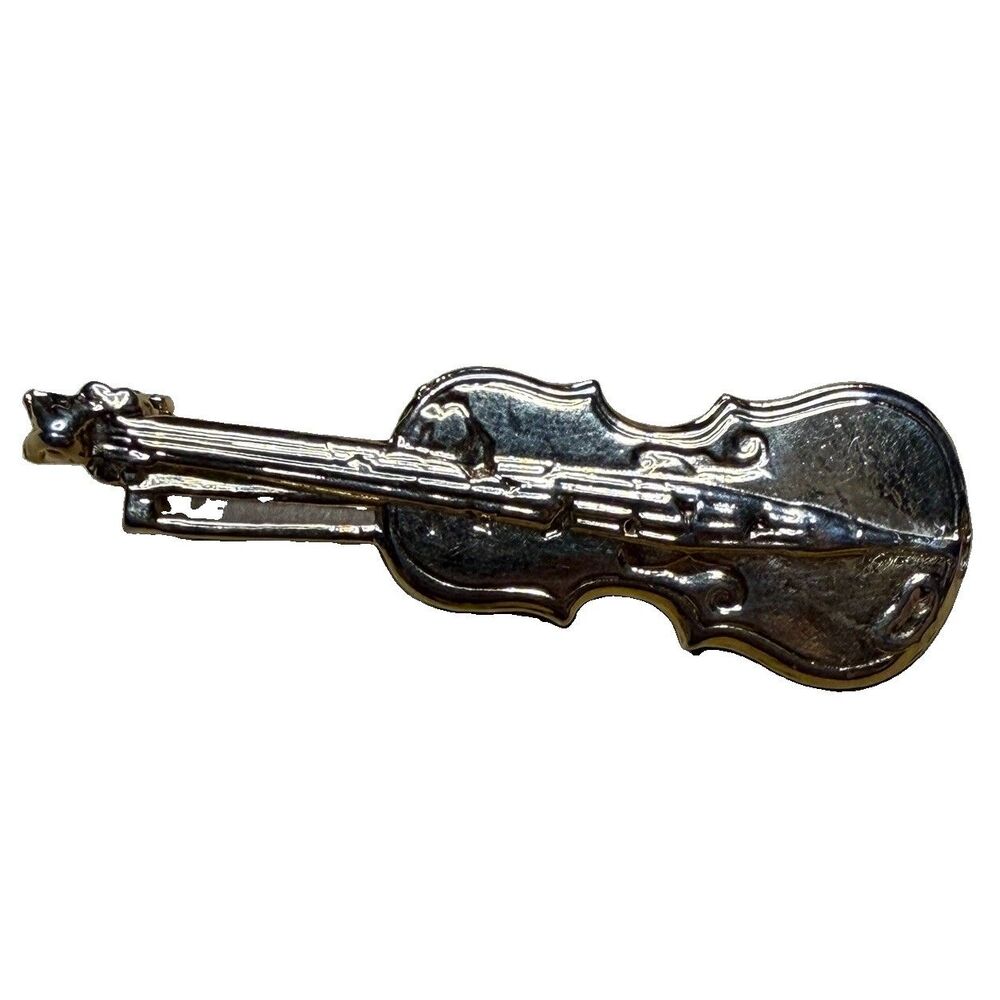 Vintage Gold Tone Violin Brooch Pin Musical Instrument Fiddle Miniature 1.75"